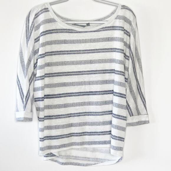 Athleta Small Linen Top Blue Stripe Long Sleeve NEW - Picture 1 of 6